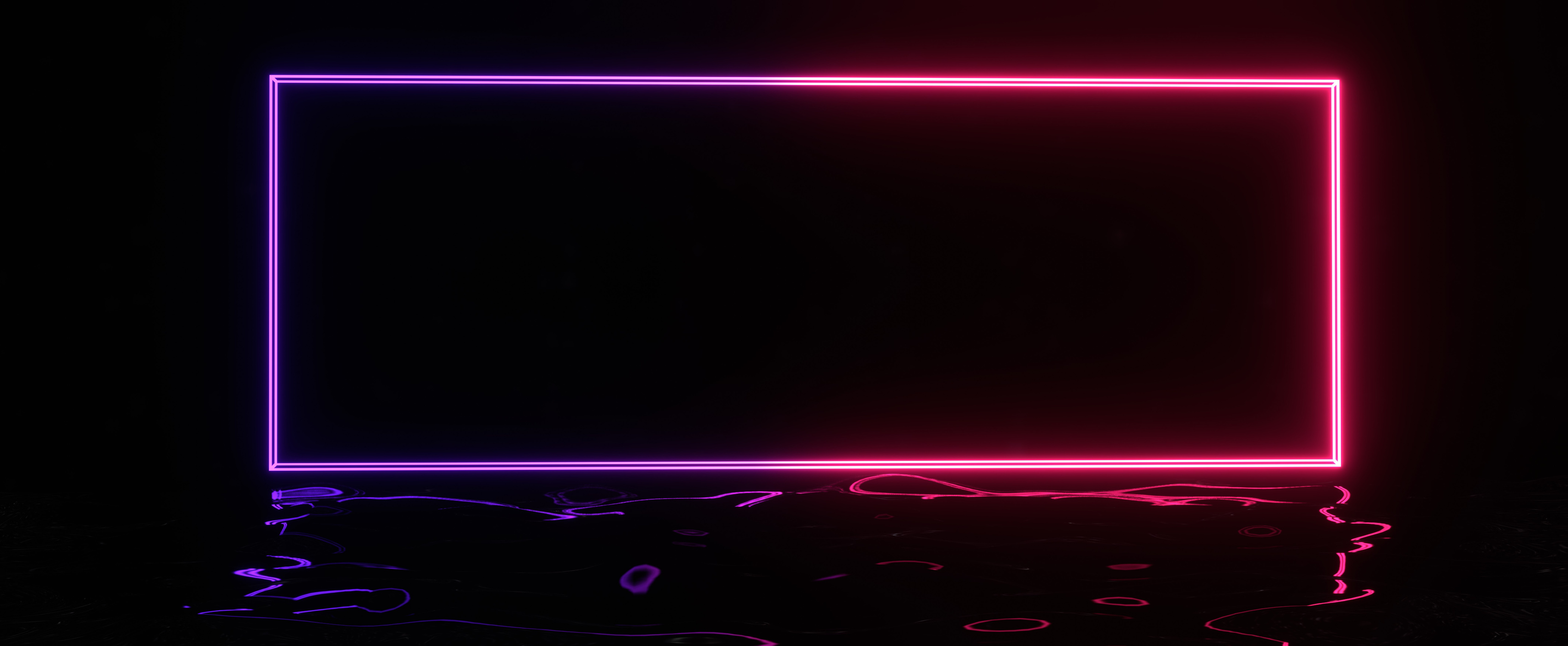 Neon glowing frame with purple reflection